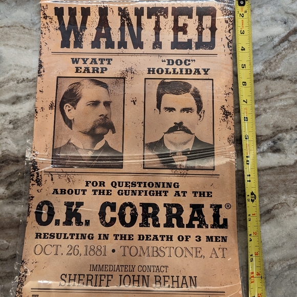 Wanted Doc Holliday Wyatt Earp 11" x 17" Poster Wild West OK Corral SEALED NWOT - Picture 3 of 3